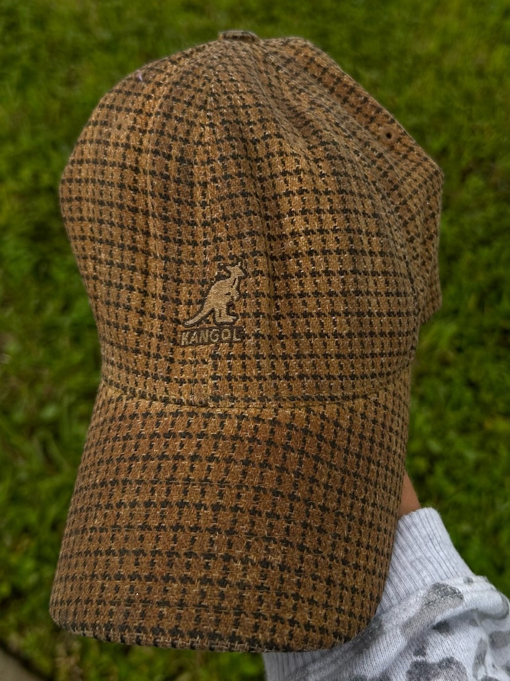 Kangol Brown Houndstooth Baseball Cap with Embroidered Logo